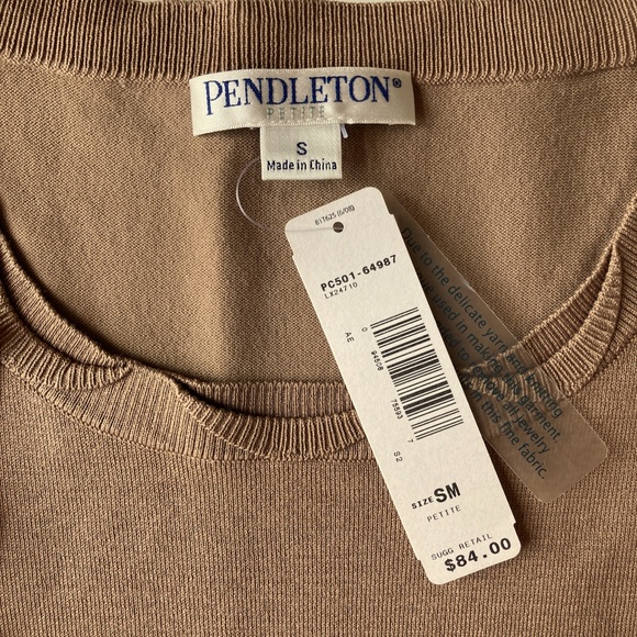 NWT Pendleton Silk Suit Sweater Short Sleeves Size SP Sable Brown Scallop Crew - Picture 12 of 15